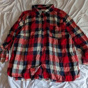 CJ Banks Red and Black Casual Button Down Shirt